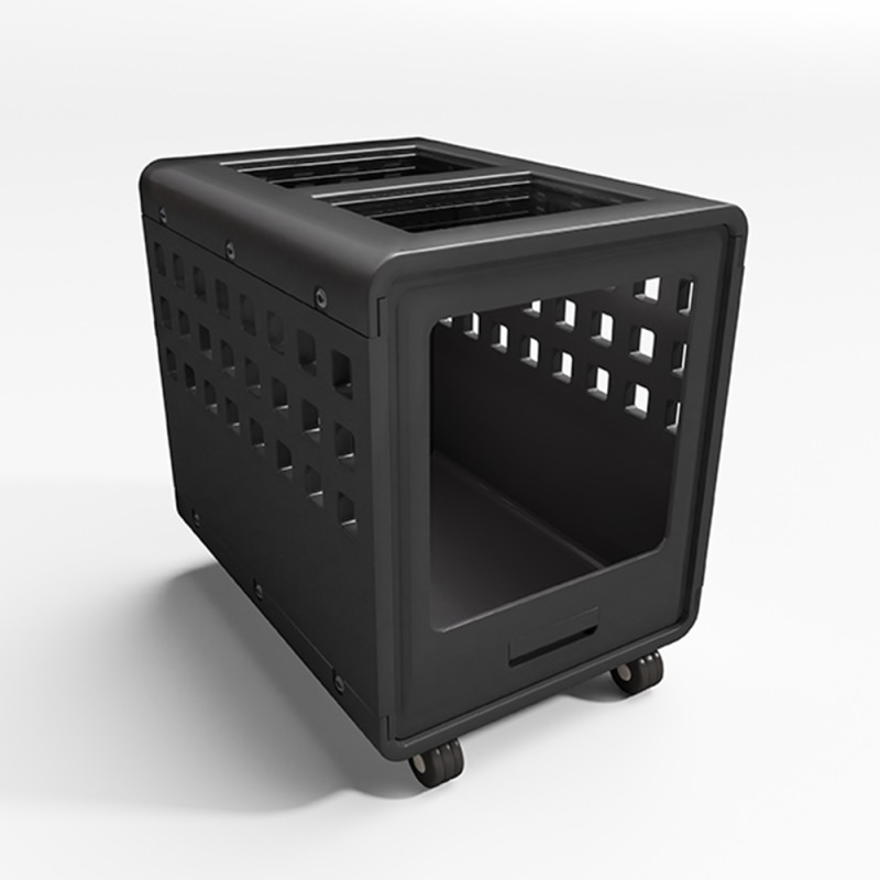 Modern Dog Bed with Hollow Design, Transparent Acrylic Top, Portable Pet Crate with Rolling Wheels for Indoor and Outdoor Use