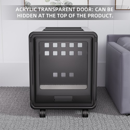 Modern Dog Bed with Hollow Design, Transparent Acrylic Top, Portable Pet Crate with Rolling Wheels for Indoor and Outdoor Use