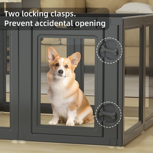 Black Clear Acrylic Pet Pen Playpen Easy-to-Assemble Pet Dog Crate Kennel Cage for Puppy Cat Rabbit for Small Dogs Indoor Use