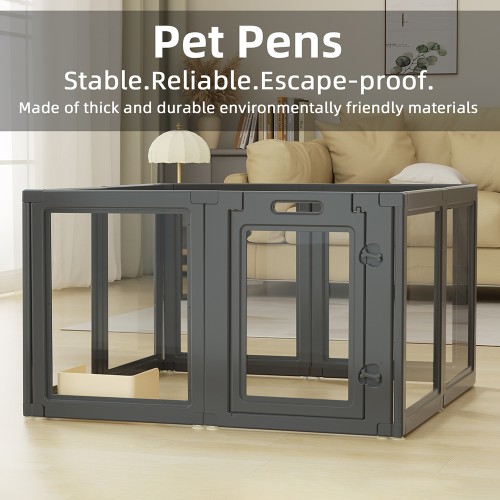Black Clear Acrylic Pet Pen Playpen Easy-to-Assemble Pet Dog Crate Kennel Cage for Puppy Cat Rabbit for Small Dogs Indoor Use