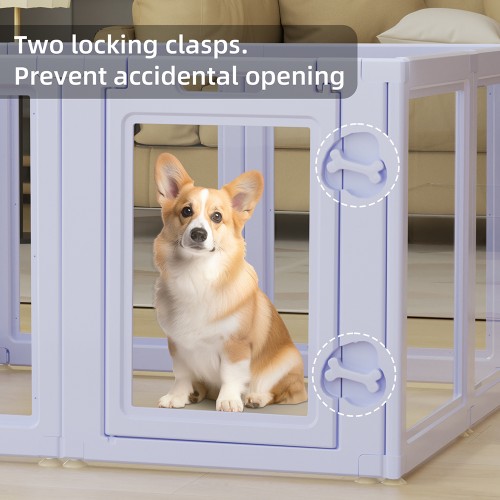 Purple Clear Acrylic Pet Pen Playpen Easy-to-Assemble Pet Dog Crate Kennel Cage for Puppy Cat Rabbit for Small Dogs Indoor Use