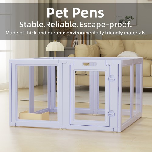 Purple Clear Acrylic Pet Pen Playpen Easy-to-Assemble Pet Dog Crate Kennel Cage for Puppy Cat Rabbit for Small Dogs Indoor Use