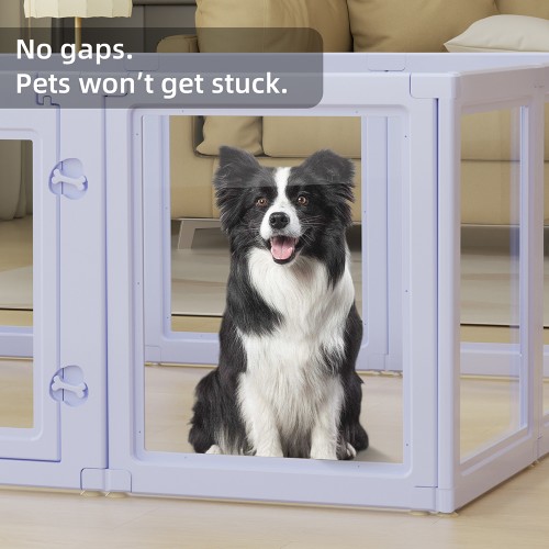 Purple Clear Acrylic Pet Pen Playpen Easy-to-Assemble Pet Dog Crate Kennel Cage for Puppy Cat Rabbit for Small Dogs Indoor Use