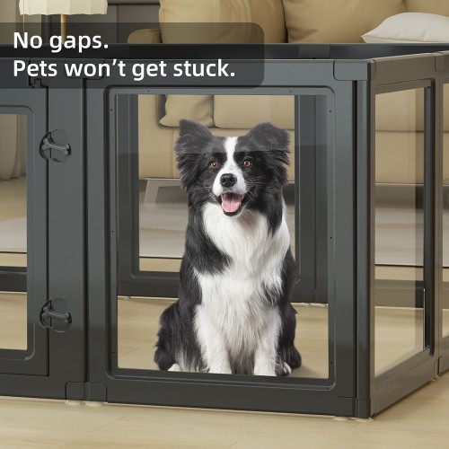 Black Clear Acrylic Pet Pen Playpen Easy-to-Assemble Pet Dog Crate Kennel Cage for Puppy Cat Rabbit for Small Dogs Indoor Use