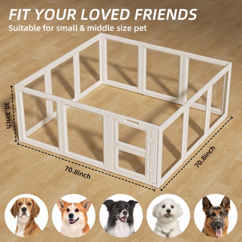 Double Gate Acrylic Pet Pen Playpen Easy-to-Assemble Pet Dog Crate Kennel Cage for Puppy Cat Rabbit for Small Dogs Indoor Use
