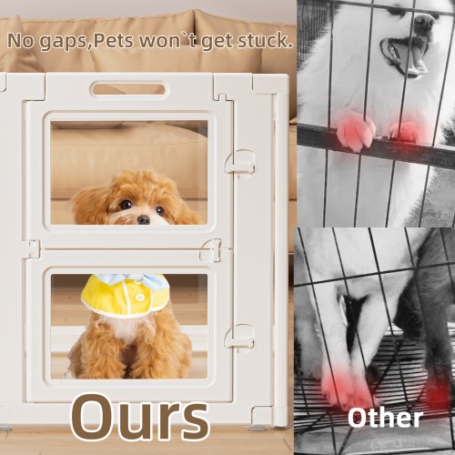 Double Gate Acrylic Pet Pen Playpen Easy-to-Assemble Pet Dog Crate Kennel Cage for Puppy Cat Rabbit for Small Dogs Indoor Use