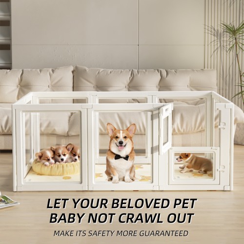 Double Gate Acrylic Pet Pen Playpen Easy-to-Assemble Pet Dog Crate Kennel Cage for Puppy Cat Rabbit for Small Dogs Indoor Use