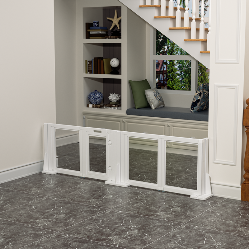 Adjustable Acrylic Safety Gate for Babies and Pets, Removable Panels, Anti-Slip Suction Base, Durable Construction (4 Panel)
