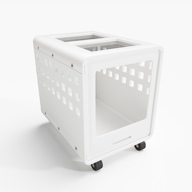 Modern Dog Bed with Hollow Design, Transparent Acrylic Top, Portable Pet Crate with Rolling Wheels for Indoor and Outdoor Use