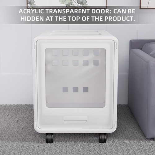 Modern Dog Bed with Hollow Design, Transparent Acrylic Top, Portable Pet Crate with Rolling Wheels for Indoor and Outdoor Use