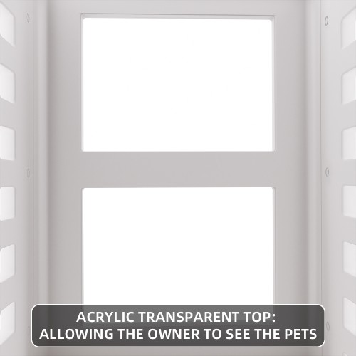 Modern Dog Bed with Hollow Design, Transparent Acrylic Top, Portable Pet Crate with Rolling Wheels for Indoor and Outdoor Use